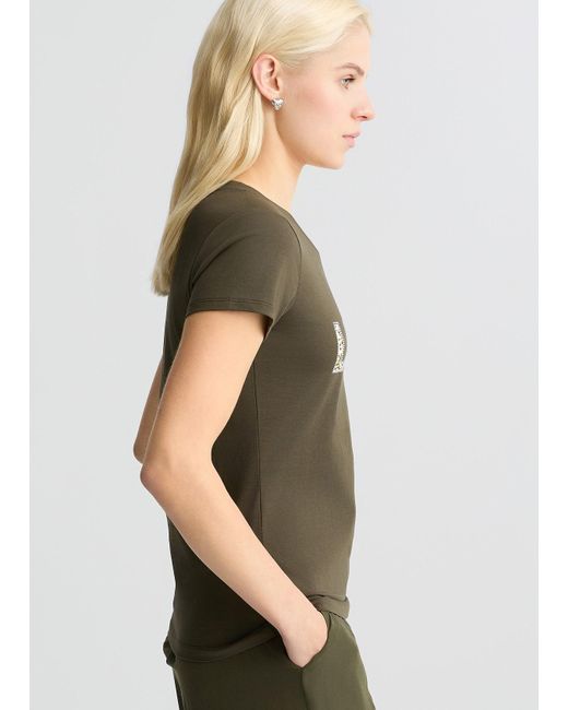 Liu Jo T-shirt Con Logo E Strass di Liu Jo in Green