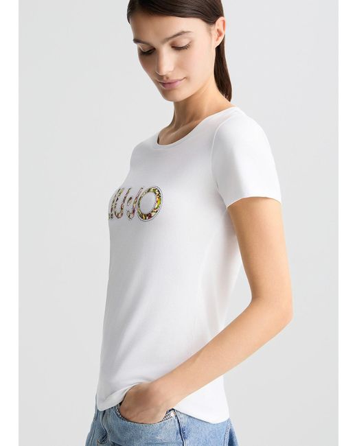 Liu Jo T-shirt Con Logo E Strass di Liu Jo in White