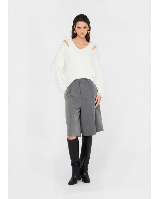 Liu Jo White Liu Jo Pullover Mit Eingefassten Schmucksteinen