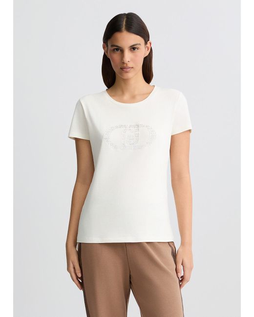 Liu Jo T-shirt Con Logo E Strass di Liu Jo in White