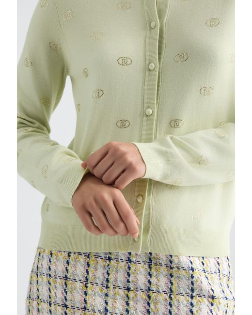 Liu Jo Cardigan Con Logo E Strass di Liu Jo in White