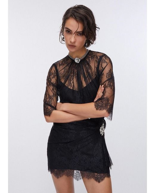 Liu Jo Robe Courte En Dentelle Chantilly Liu Jo en coloris Black