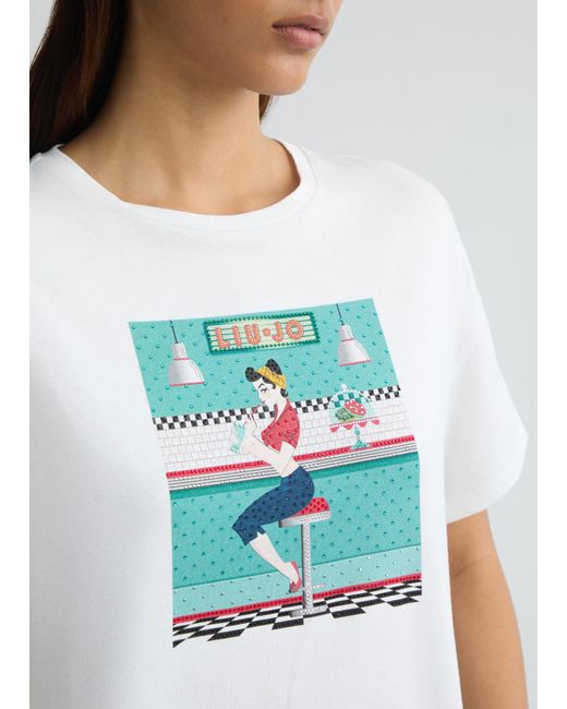 Liu Jo T-shirt Con Stampa E Strass di Liu Jo in White