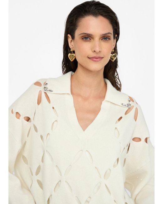 Liu Jo White Liu Jo Pullover Aus 100 Wolle Mit Schmuckstickerei