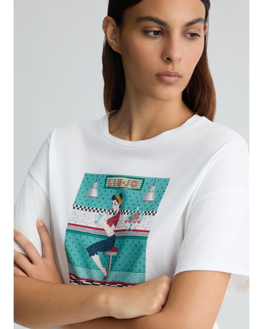 Liu Jo T-shirt Con Stampa E Strass di Liu Jo in White