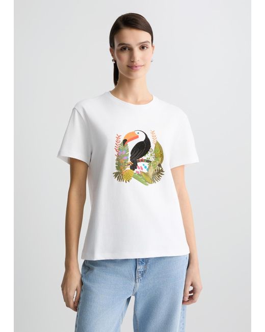Liu Jo T-shirt In Cotone Con Stampa E Strass di Liu Jo in White