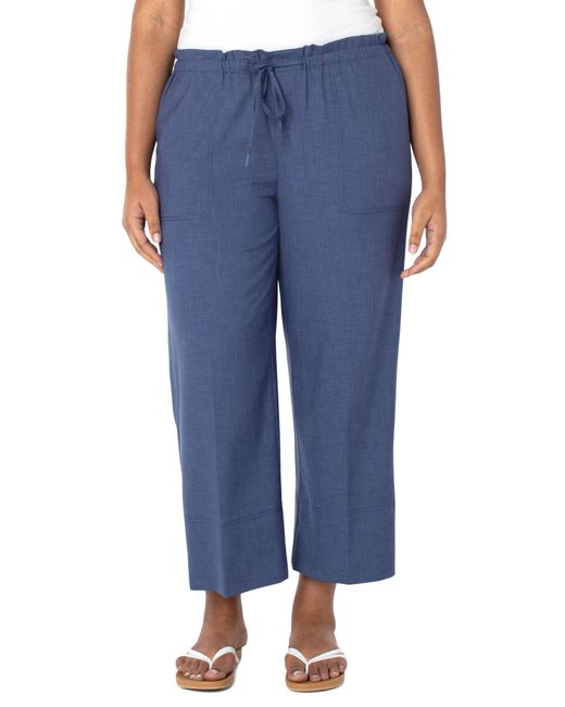 Denim Pull-on Tie Waist Wide Leg Ankle 