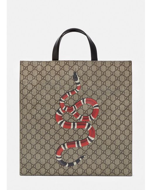 Gucci Men's Snake Print Gg Supreme Tote Bag In Brown