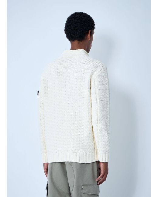 Stone Island White Chenille Cotton Sweater for men