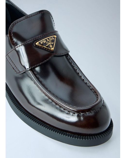 Prada White Leather Loafers With Logo Plaque