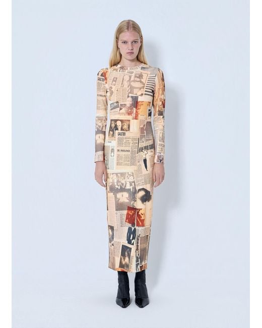 Jean Paul Gaultier White Journal Printed Long Dress