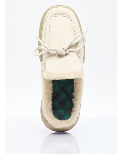 Burberry White Suede And Shearling Stony Mules