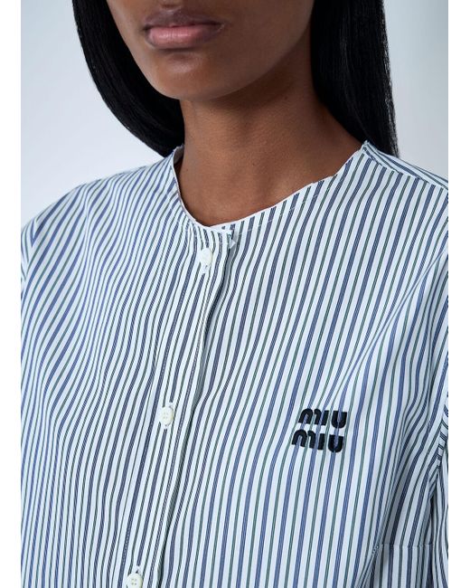 Miu Miu Blue Striped Pleated Dress