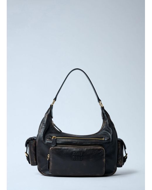 Miu Miu Black Pocket Leather Shoulder Bag