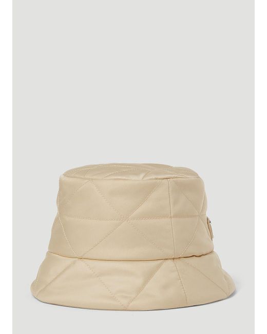 Prada Natural Triangle-Logo Quilted Bucket Hat