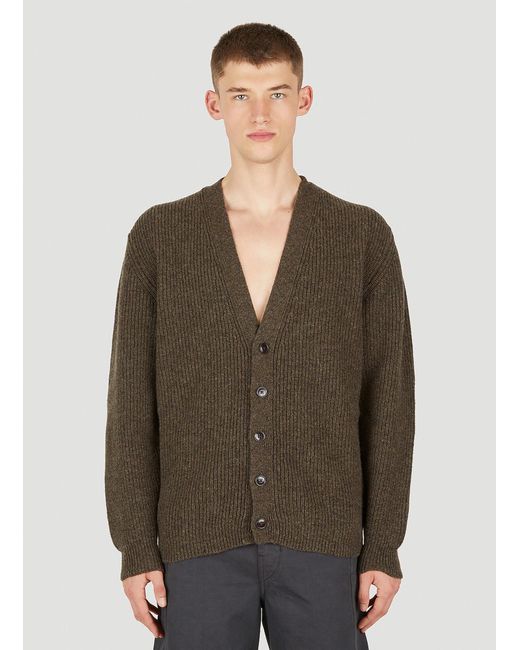 Lemaire Wool V-neck Cardigan in Brown (Green) for Men | Lyst