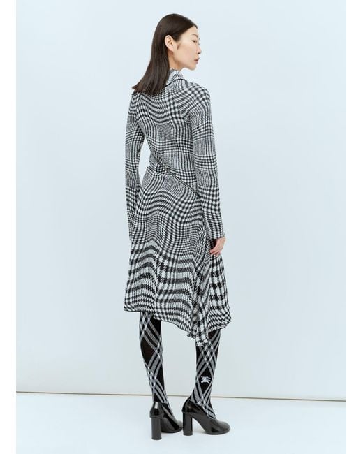 Burberry Blue Warped Houdstooth Midi Dress