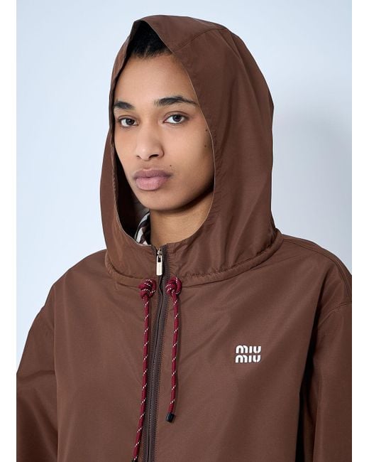 Miu Miu Hooded Jacket in Brown | Lyst