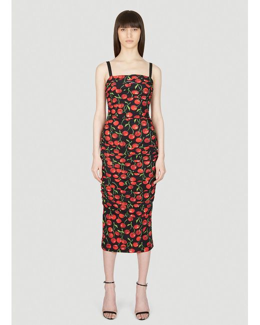 Dolce & Gabbana Red Cherry Midi Dress