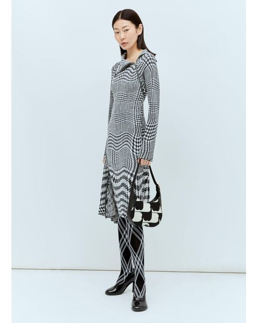 Burberry Blue Warped Houdstooth Midi Dress