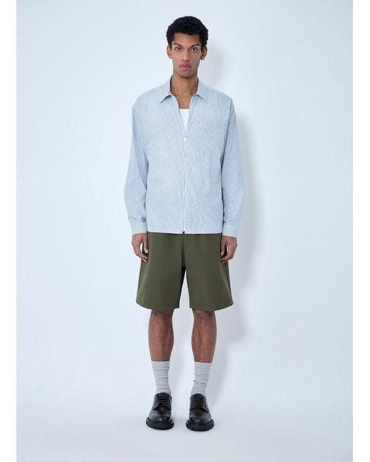 Prada Blue Zip-Front Stripe Shirt for men