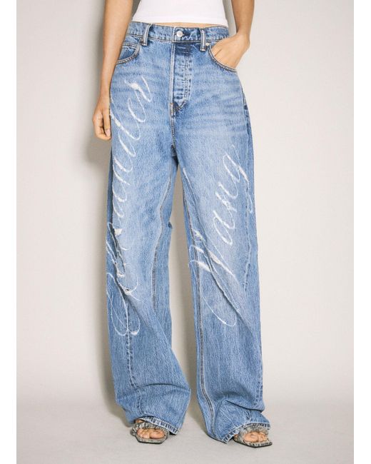 Alexander Wang Blue Cursive Logo Balloon Jeans