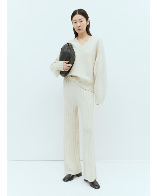 Totême Cable Knit Pants in Natural Lyst