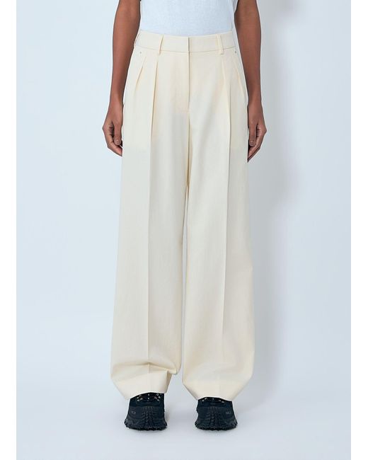 Moncler White Cotton Gabardine Wide-Leg Tailoredâ Pants
