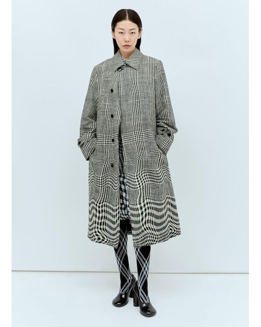 Burberry Gray Long Warped Houndstooth Car Coat
