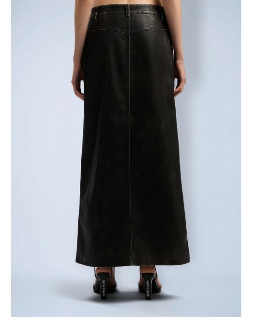 Palm Angels Black Curved Logo Coated Long Skirt