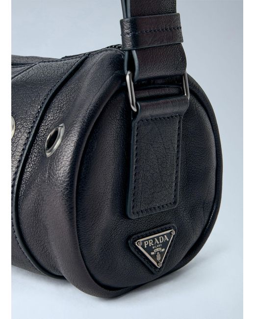 Prada Blue Eyelet Detail Leather Cylinder Bag for men