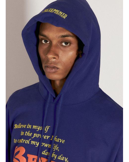 Vetements Blue Believe In Yourself Hooded Sweatshirt for men