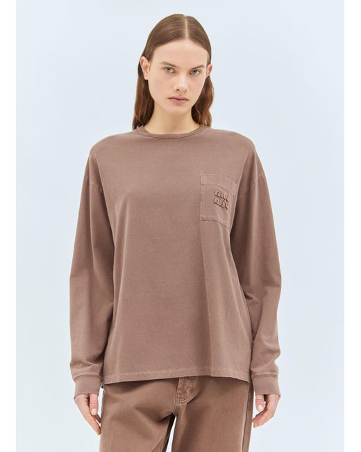 Miu Miu Brown Long-Sleeve Logo T-Shirt