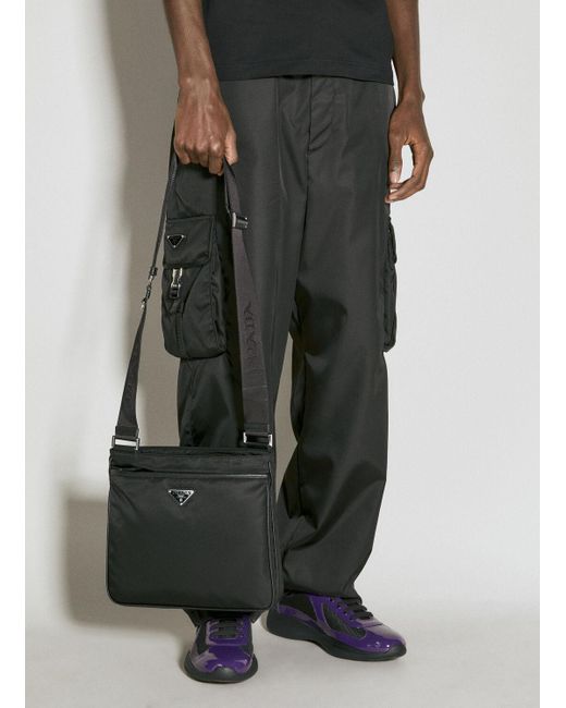 Prada Gray Re-nylon And Saffiano Leather Crossbody Bag for men
