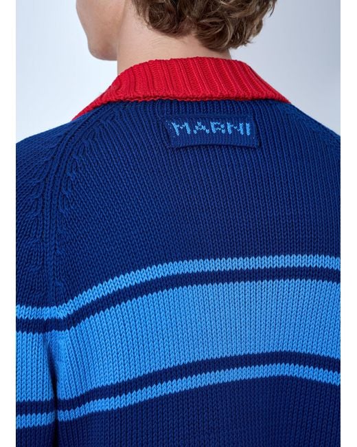 Marni Blue Zip-Up Knit Cardigan for men