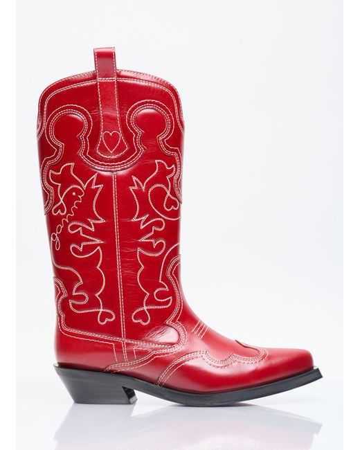 Ganni Mid Shaft Embroidered Western Boots