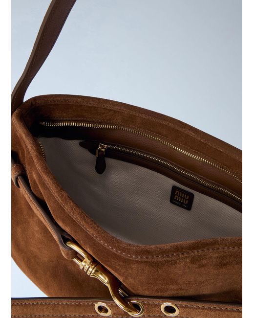Miu Miu Brown Medium Adventure Suede Shoulder Bag