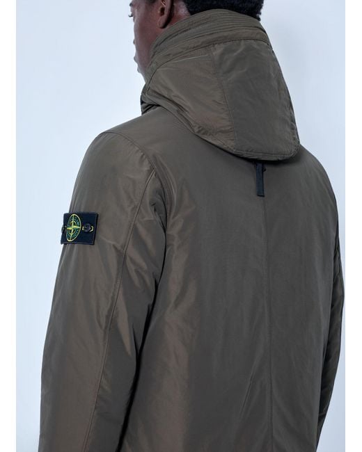 Stone Island Gray Hooded Quilted Jacket for men
