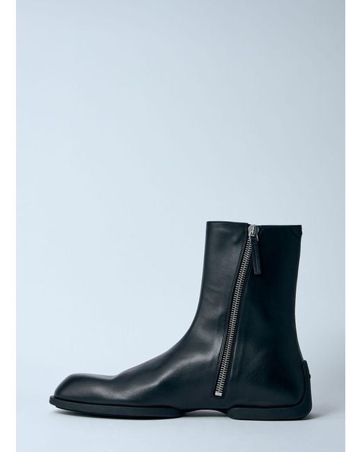 Jil Sander Blue Leather Zip-Up Ankle Boot for men