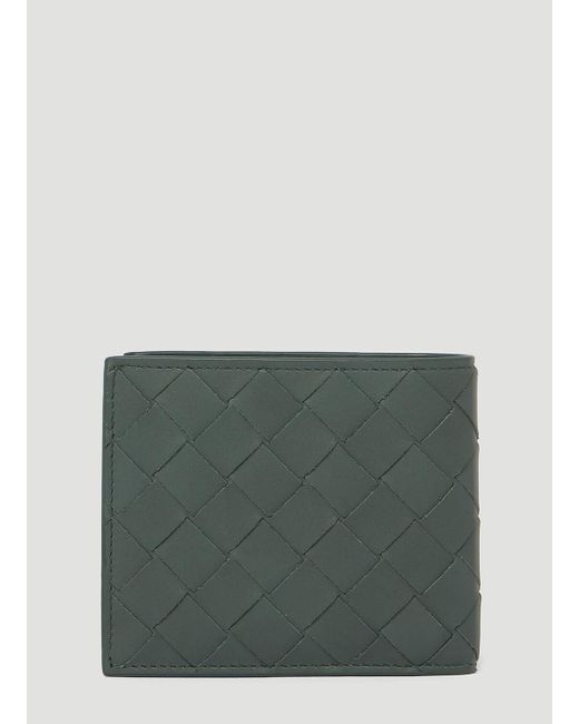 Bottega Veneta Green Intrecciato Bi Fold Leather Wallet for men