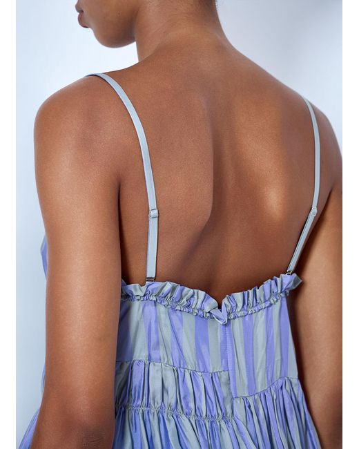 Dries Van Noten Blue Cemil Striped Ruffled Satin Camisole
