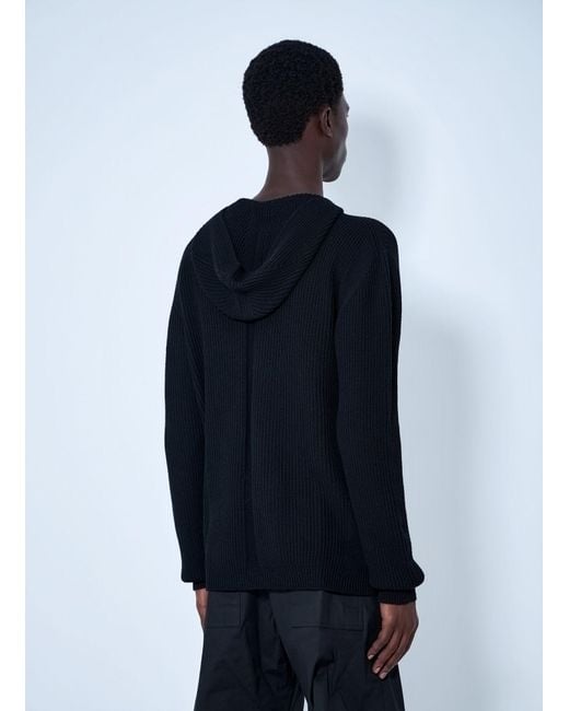 Rick Owens Blue Ribbed Knit Zip Hoodie for men