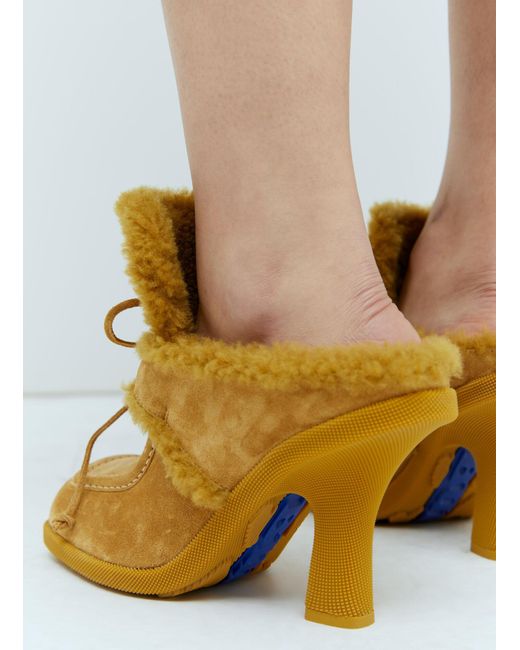 Burberry Yellow Suede And Shearling Highland Mules