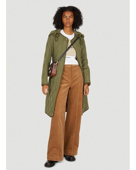 Burberry Quilted Coat in Green | Lyst UK