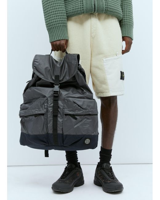 Stone Island Black Coated Canvas Backpack for men