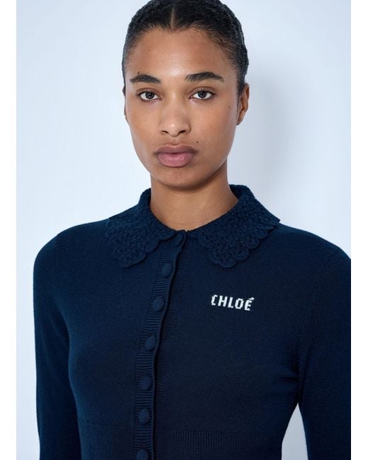 Chloé Blue Fitted Logo Cardigan