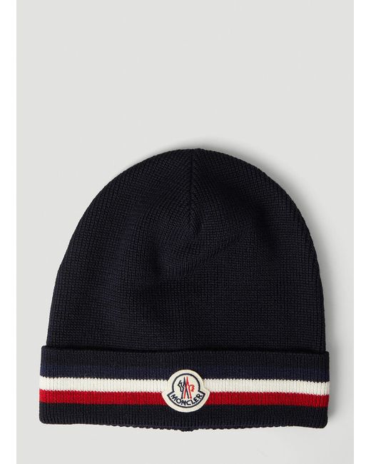 Moncler Wool Logo Patch Beanie Hat in 