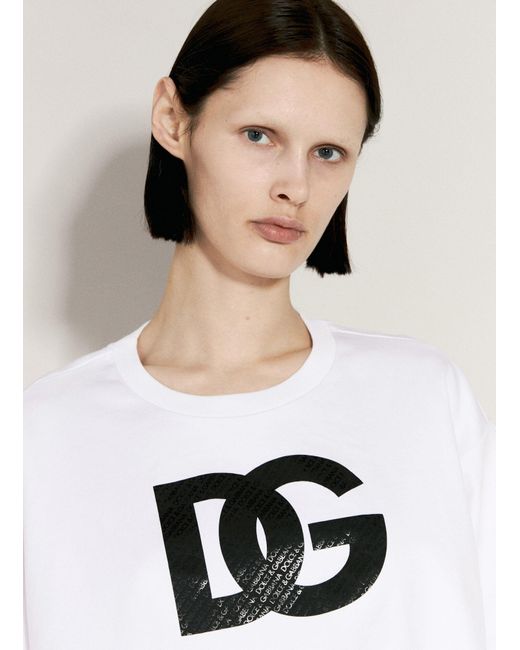 Dolce & Gabbana White Crop Logo Print T-shirt