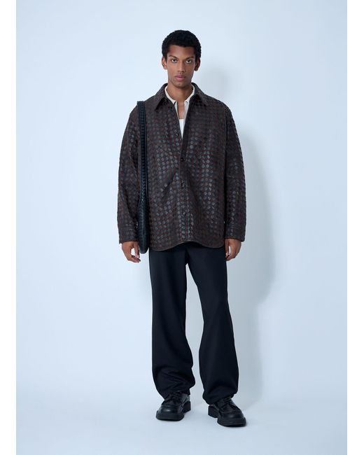 Bottega Veneta Blue Intrecciato Leather And Suede Shirt for men