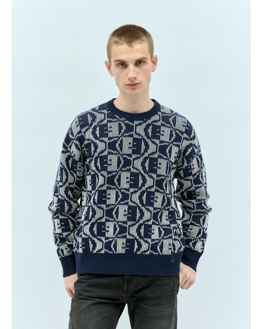 Acne Blue Jacquard Crewneck Sweater for men